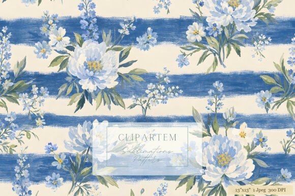 Download Blue Floral Stripe Sublimation Pattern - Blue floral Collection