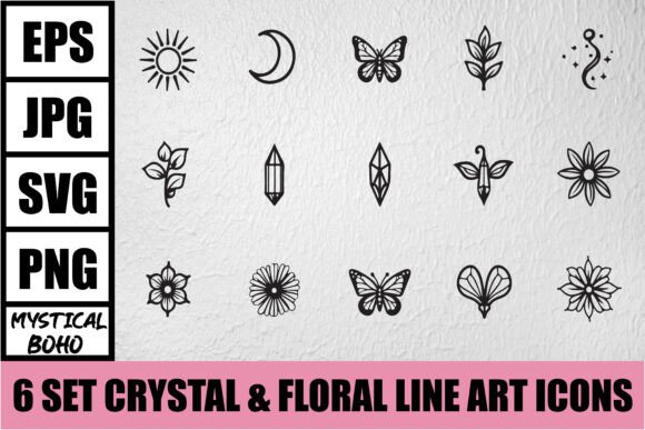 Download Mystical Boho Crystal Line Art Bundle - Premium Resources