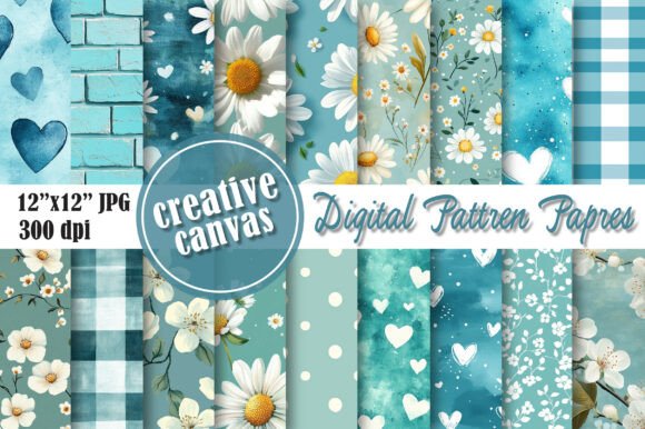 Download Blue Floral Digital Paper Bundle - Blue floral Collection