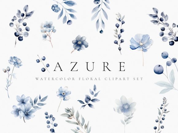 Download Watercolor Dusty Blue Floral Clipart Set - Blue floral Collection