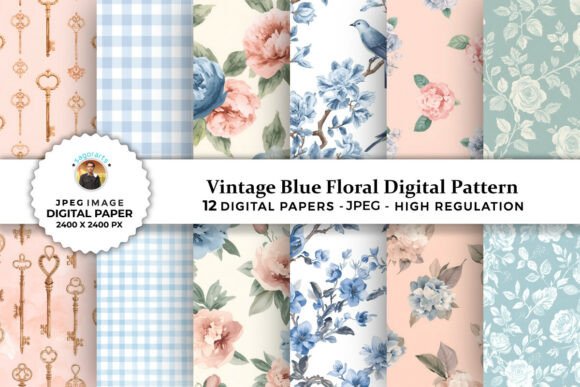 Download Vintage Blue Floral Digital Patterns - Blue floral Collection