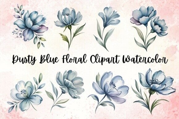 Download Dusty Blue Floral Clipart Watercolor - Blue floral Collection