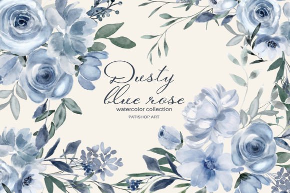 Download Watercolor Dusty Blue Floral Clipart Set - Blue floral Collection