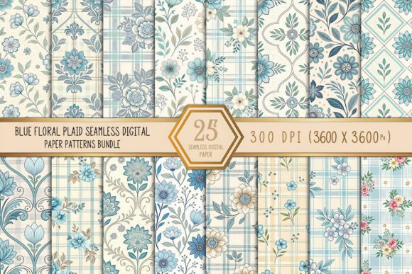Download Blue Floral Plaid Seamless Pattern Bundl - Blue floral Collection
