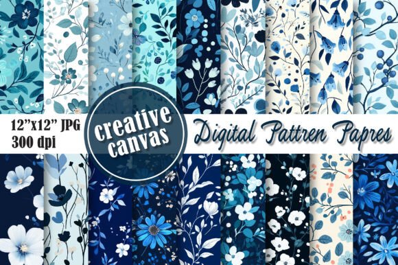 Download Blue Floral Digital Paper Bundle - Blue floral Collection