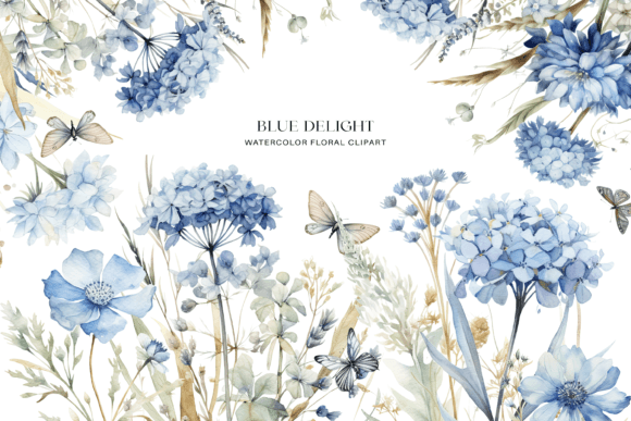 Download Dusty Blue Floral Clipart Watercolor - Blue floral Collection