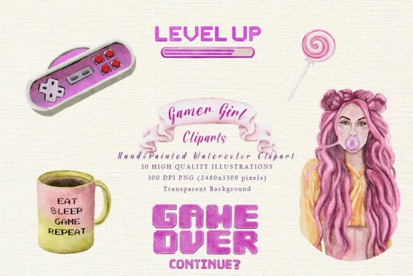 Download Gamer Girl Hand Painted Clipart - Hand painted clipart Collection